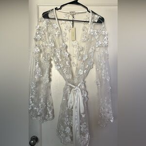 Sheer White Floral Lace Robe
